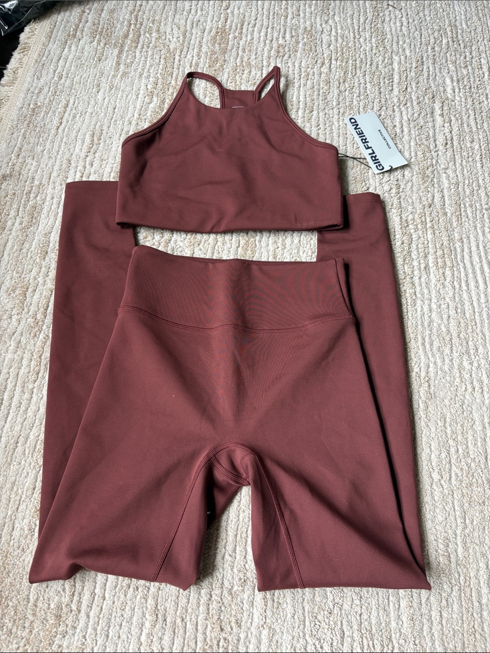 girlfriend collective Small brown High-Rise Legging and Crop tank Set